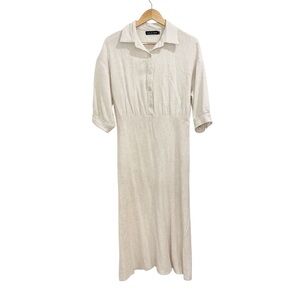 Cream Midi Shirt Dress with Button Front